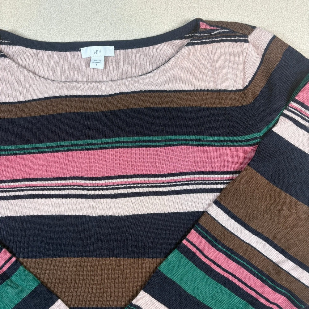 J. Jill Striped Knit Top Large Multicolor 3/4 Sleeve Coastal Preppy Contemporary
